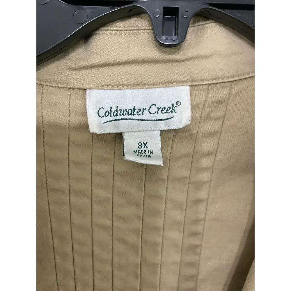 Coldwater Creek Tan Pleated Jacket Button Front Cotton Stretch Womens Sz 3X Plus